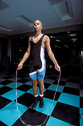 A high school student jumps rope: Click here for full photo caption.