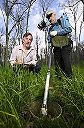 Plant physiologist and soil scientist use a special video camera to track forage health: Click here for full photo caption.