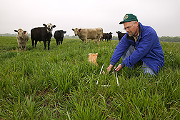 Ecologist collects samples to describe availability and quality of forage: Click here for full photo caption.
