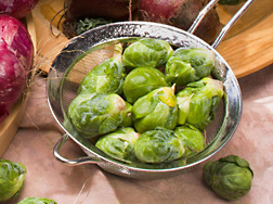 Brussels sprouts, a cruciferous crop that is vulnerable to bacterial blight: Click here for photo caption.
