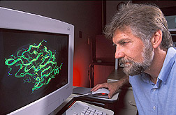 Chemist examines a computer graphic image: Click here for full photo caption.