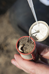 A chamber used in an underground field test of nematode attractants: Click here for full photo caption.