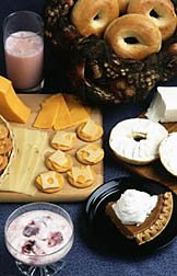 Dairy products -- cheese, milkshakes, yogurt, cream cheese, and whipped cream.