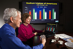 Director NHANES Program and ARS research leader review recent sodium intake data from What We Eat in America: Click here for full photo caption.