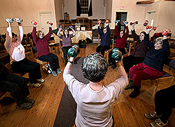 Strong Living Program regional coordinator leads an exercise class: Click here for full photo caption.