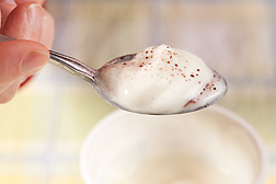 Blueberry powder on vanilla yogurt: Click here for photo caption.