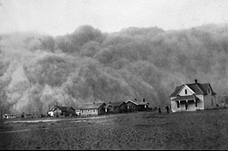 A dust storm approaching Stratford, Texas, in 1935: Click here for photo caption.
