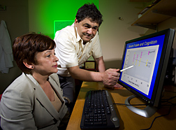 Epidemiologist and biochemist examine graphical evidence of the interaction between vitamin B12 status and folate status in relation to cognitive test results: Click here for full photo caption.