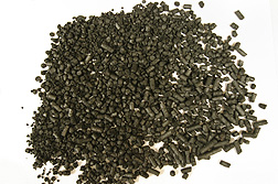 Biochar pellets in Prosser, Washington, made from dairy cow manure and used to capture phosphorus from dairy lagoons: Click here for photo caption.