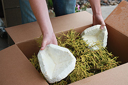 Biomass packaging material made using technology developed by ARS, collaborators, and Ecovative: Click here for photo caption.