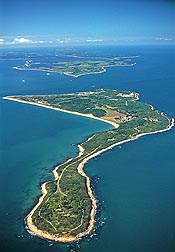 Aerial view of Plum Island, an 840-acre island located 1.5 miles off the northeastern tip of Long Island, New York: Click here for full photo caption.