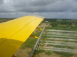 In-flight testing of water being released from the Bete nozzles: Click here for photo caption.