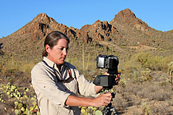 Using a high-resolution digital camera in the Tucson Mountains, ARS hydraulic engineer Mary Nichols obtains a series of photographs that can be put together to create a panorama: Click here for full photo caption.