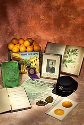 Artifacts relating to William Saunders, USDA's first horticulturist and superintendent of experimental gardens, including the first USDA publication, which he authored: Click here for full photo caption.