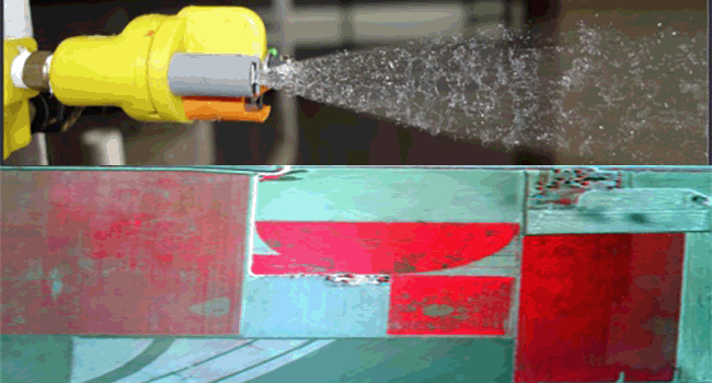 Spray atomization from a nozzle.