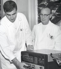 Dr. William Mengeling and Dr. Eugene Pirtle play key roles in the eradication of Hog Cholera in the late 1960's. 