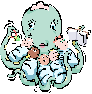 Cartoon, octopus with many babies