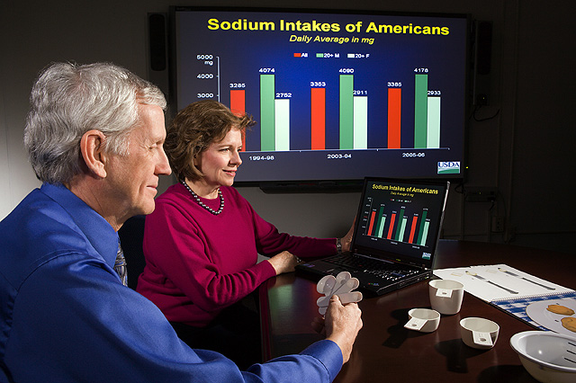 Scientists review sodium intake data, photo by Peggy Greb