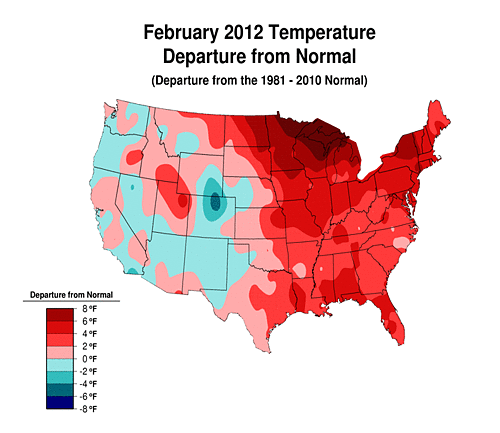 Feb Temperature Departure from Normal Years