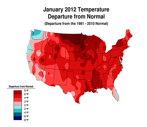 Temperature in 2012 Jan. Higher than Normal 