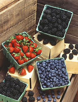 Photo: Baskets of strawberries, blackberries and blueberries.Link to photo information