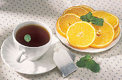Tea, oranges, and mint have high amounts of flavonoids.
