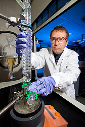 ARS chemist Bryan Moser makes biodiesel from pennycress. Link to photo information