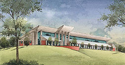 Watercolor rendering of the new laboratory building. Link to photo information