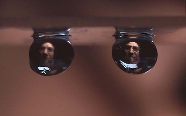 Chemist Allen Taylor as seen through rat's eye lenses with cataracts (left) and without (right).