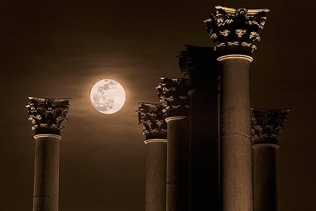 National Capital Columns with a full moon
