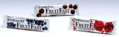 Photo of three individual FruitFast bars. 