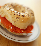 Bagel sandwich with salmon.