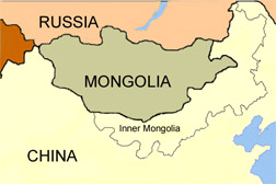 Photo: Map showing Russia, Mongolia and Inner Mongolia in China.