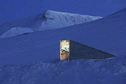 Photo: The entrance to the Svalbard Global Seed Vault rises out of the snow like a fin.