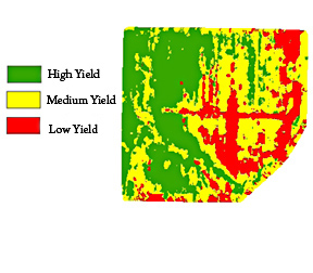 Photo: Map showing high to low yielding areas in a field.