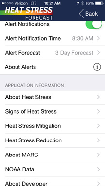 Screen of Heat Stress app