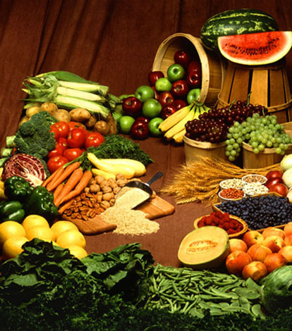 An array of fresh fruits and vegetables